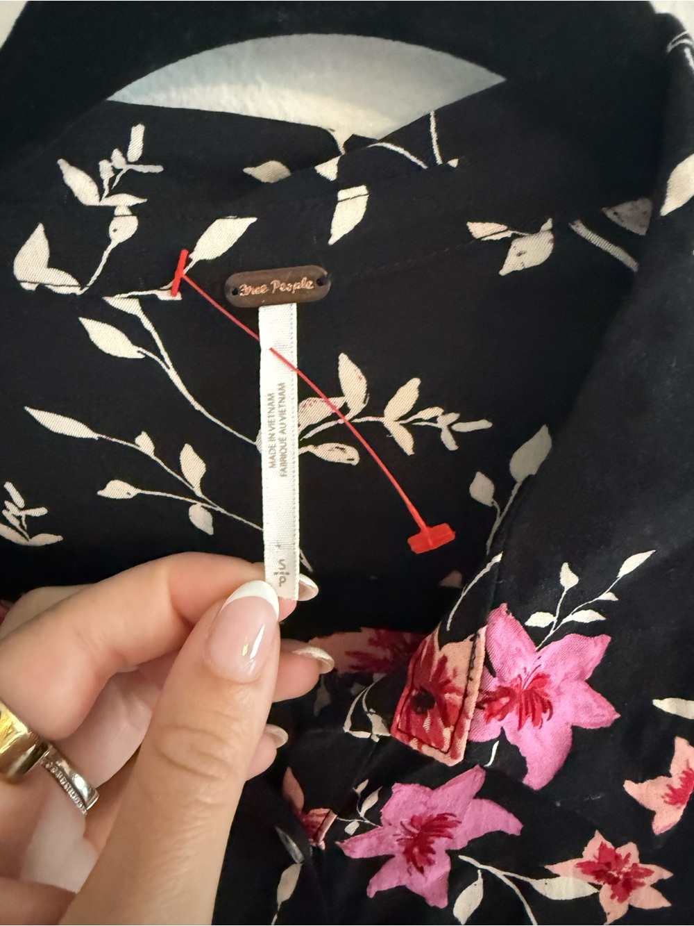 Free People Lighten Up MiniBlack Floral Long-Sleeve with Pink Accents - Picture 7 of 9
